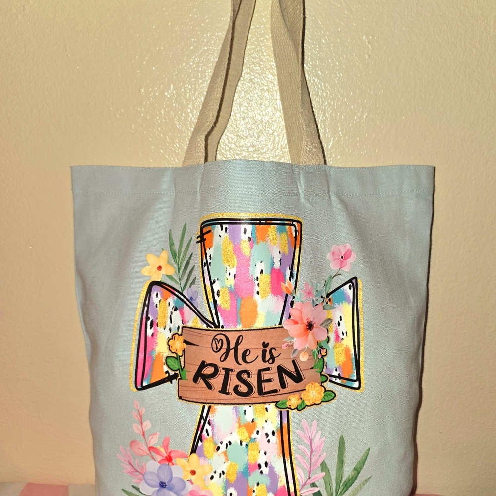 Easter Floral Cross Canvas Tote Bag